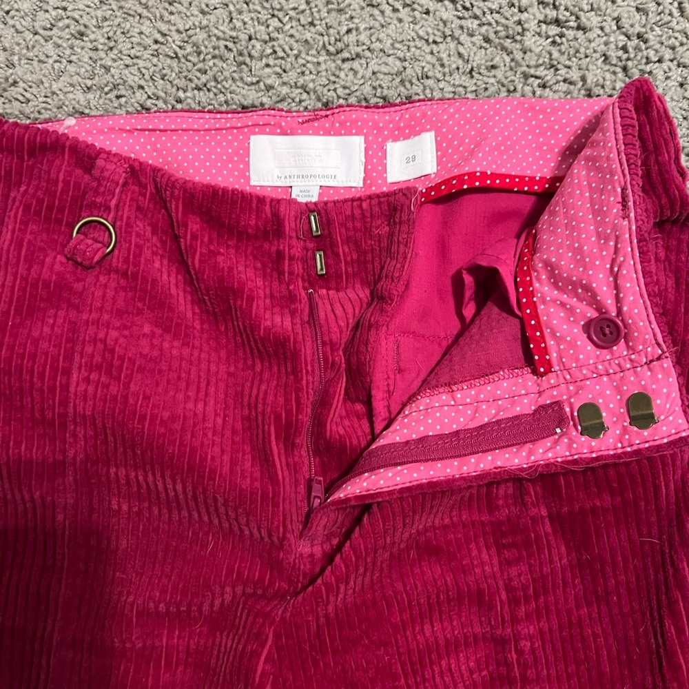 Anthropologie Pink Corduroy Wide Leg Pants